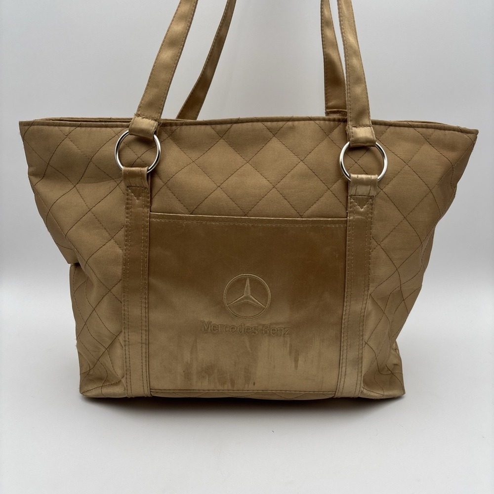 Mercedes-Benz Travelwell Quilted Gold Unisex Tote Bag Zip Pockets‎ Plaid Lined